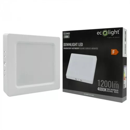 Felületre szerelhető mennyezeti LED panel lámpa 12W 1200lm 4000K semleges fehér 120° négyzet alakú fehér Downlight Ecolight