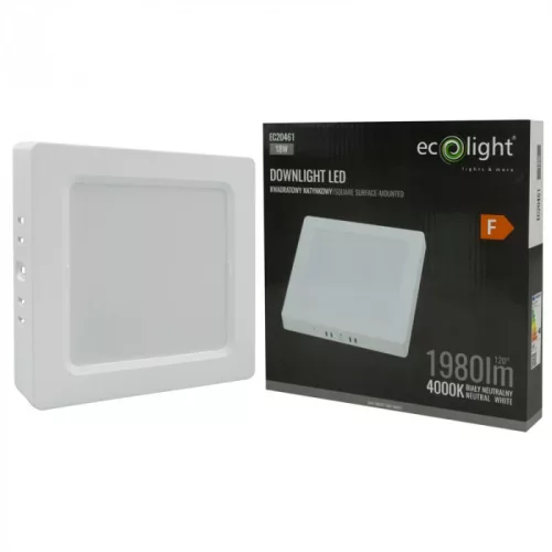 Felületre szerelhető mennyezeti LED panel lámpa 18W 1980lm 4000K semleges fehér 120° négyzet alakú fehér Downlight Ecolight