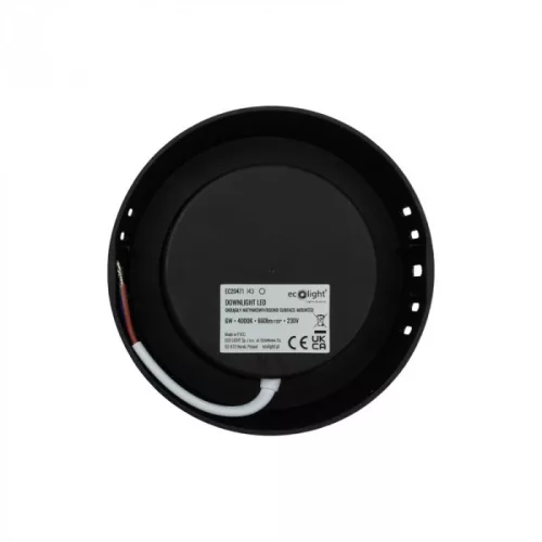 Felületre szerelhető mennyezeti LED panel lámpa 6W 660lm 4000K semleges fehér 120° kerek fekete Downlight Ecolight