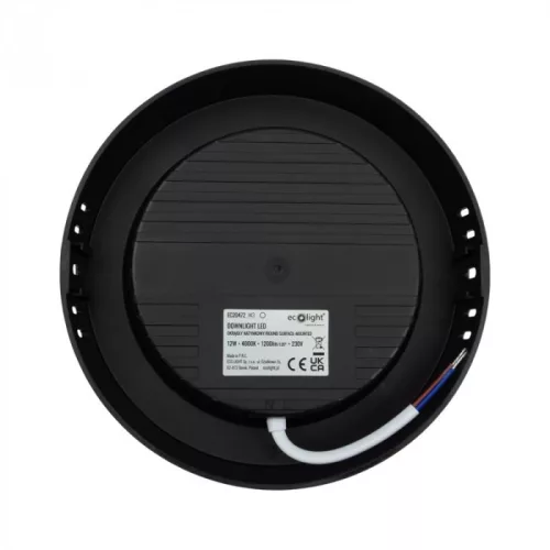 Felületre szerelhető mennyezeti LED panel lámpa 12W 1200lm 4000K semleges fehér 120° kerek fekete Downlight Ecolight