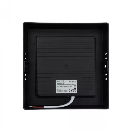 Felületre szerelhető mennyezeti LED panel lámpa 12W 1200lm 4000K semleges fehér 120° négyzet alakú fekete Downlight Ecolight
