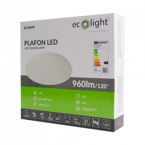 LED mennyezeti lámpa 12W 960lm 4000K semleges IP44 fürdőszobai Ecolight