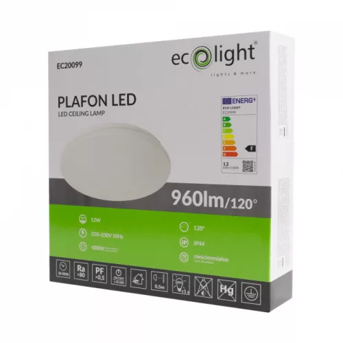 LED mennyezeti lámpa 12W 960lm 4000K semleges IP44 fürdőszobai Ecolight