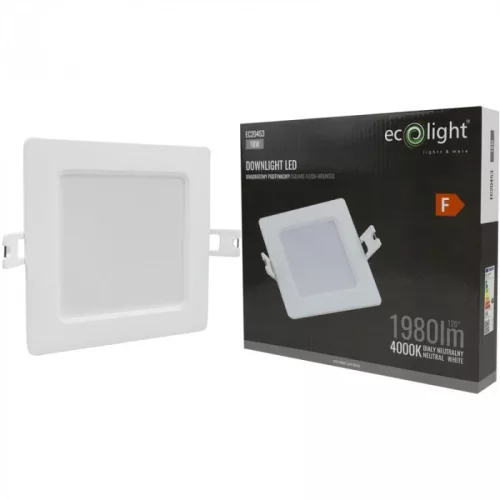 Süllyesztett mennyezeti LED panel lámpatest 18W 1980lm 4000K semleges fehér 120° négyzet alakú fehér Downlight Ecolight