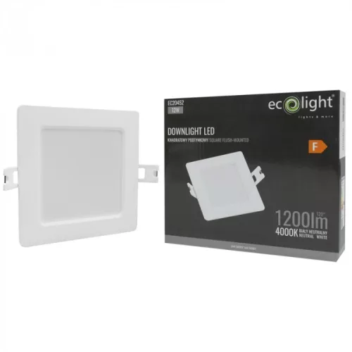 Süllyesztett mennyezeti LED panel lámpatest 12W 1200lm 4000K semleges fehér 120° négyzet alakú fehér Downlight Ecolight