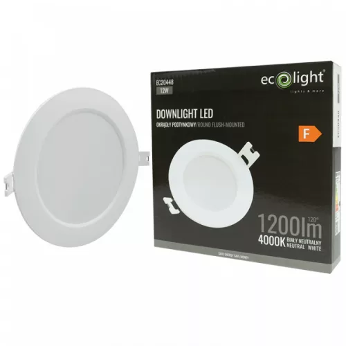 Süllyesztett mennyezeti LED panel lámpatest 12W 1200lm 4000K semleges fehér 120° kerek fehér Downlight Ecolight