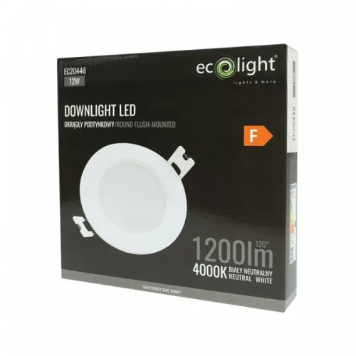 Süllyesztett mennyezeti LED panel lámpatest 12W 1200lm 4000K semleges fehér 120° kerek fehér Downlight Ecolight