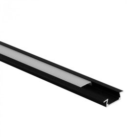   Süllyesztett LED alumínium profil, fekete, 2m, matt borítással LED szalagokhoz + végzárókkal, Ecolight P sorozat
