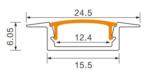 Süllyesztett LED alumínium profil, fekete, 2m, matt borítással LED szalagokhoz + végzárókkal, Ecolight P sorozat