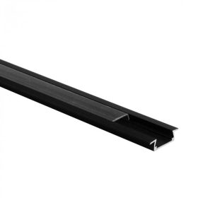   Süllyesztett LED alumínium profil, fekete, 2m, átlátszó borítással LED szalagokhoz + végzárókkal, Ecolight P sorozat