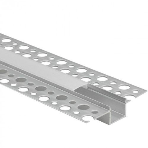 Alumínium profil, süllyesztett, LED-hez, süllyesztett, KARTON / GIPSZ lapokhoz, 1 m, opál lámpabúrával és Ecolight végzárókkal