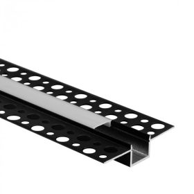   LED alumínium profil gipszkartonokhoz REGIPS süllyesztett, süllyesztett, fekete, 2m matt borítással LED szalagokhoz + végzárókkal GP Ecolight sorozat