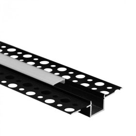   LED alumínium profil gipszkartonhoz REGIPS süllyesztett fekete 2m matt borítással LED szalagokhoz + végzárókkal GP Ecolight sorozat