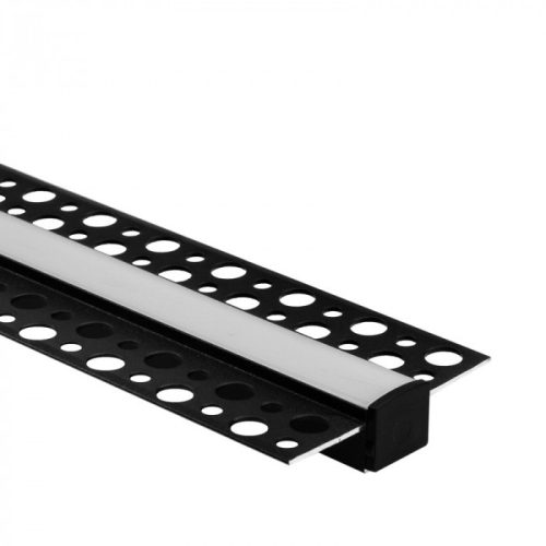 LED alumínium profil gipszkartonokhoz REGIPS süllyesztett, süllyesztett, fekete, 2m matt borítással LED szalagokhoz + végzárókkal GP Ecolight sorozat