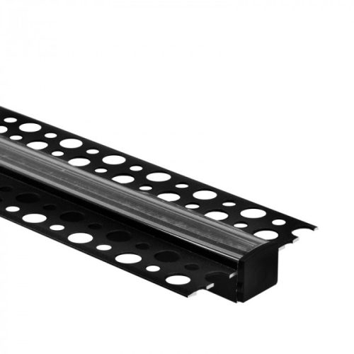 LED alumínium profil gipszkartonokhoz REGIPS süllyesztett, süllyesztett, fekete, 2m átlátszó borítással LED szalagokhoz + végzárókkal GP Ecolight sorozat