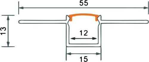 LED alumínium profil gipszkartonokhoz REGIPS süllyesztett, süllyesztett, fekete, 2m átlátszó borítással LED szalagokhoz + végzárókkal GP Ecolight sorozat