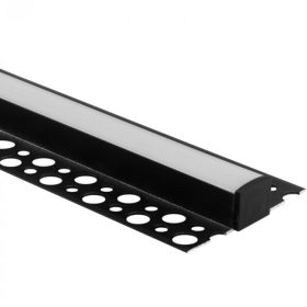   Alumínium profil, felületre szerelt, Fekete, LED-hez, KARTON / GIPSZ lapokhoz, 2m, Opal diffúzorral és Ecolight végzárókkal