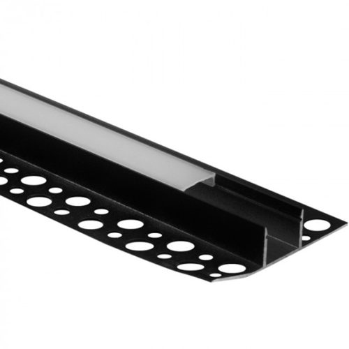 Alumínium profil, süllyesztett, fekete, LED-hez, KARTON / GIPSZ lapokhoz, 2 m, matt lámpabúrával és Ecolight végzárókkal