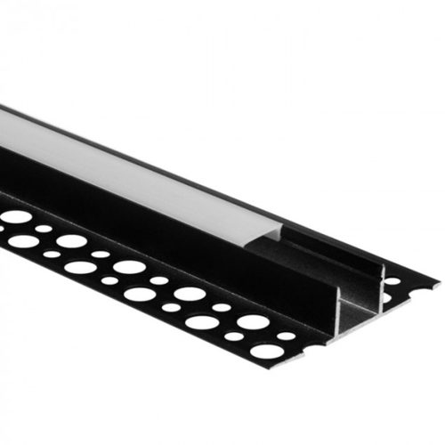 Alumínium profil, felületre szerelt, Fekete, LED-hez, KARTON / GIPSZ lapokhoz, 2m, Opal diffúzorral és Ecolight végzárókkal