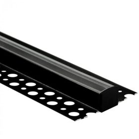   Alumínium profil, felületre szerelt, Fekete, LED-hez, KARTON / GIPSZkarton lapokhoz, 2 m, átlátszó lámpabúrával és Ecolight végzárókkal