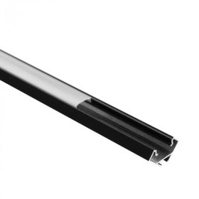   Sarokba szerelhető alumínium LED profil, fekete, 2 m, matt borítással, LED szalagokhoz + végzárókkal, R sorozat, Ecolight