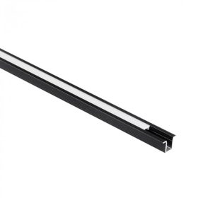   Süllyesztett alumínium LED profil, fekete, 1m, matt borítással LED szalagokhoz + végzárókkal, PW Ecolight sorozat