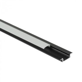   Süllyesztett LED alumínium profil, fekete, 1m, matt borítással LED szalagokhoz + végzárókkal, Ecolight P sorozat