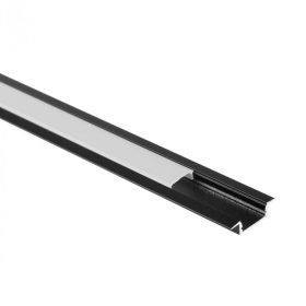   Süllyesztett alumínium LED profil, fekete, 1m, matt borítással LED szalagokhoz + végzárókkal, Ecolight P sorozat