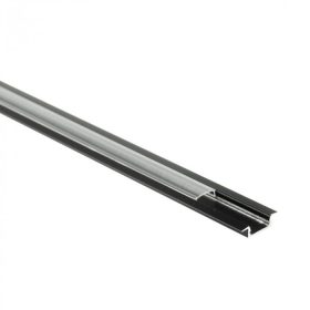   Süllyesztett LED alumínium profil, fekete, 1m, átlátszó borítással LED szalagokhoz + végzárókkal, Ecolight P sorozat