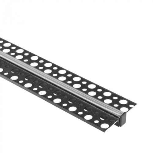 LED alumínium profil gipszkartonokhoz REGIPS süllyesztett, süllyesztett, fekete, 2m átlátszó borítással LED szalagokhoz + végzárókkal GPW Ecolight sorozat