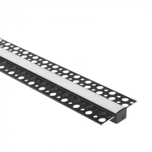 LED alumínium profil gipszkartonhoz REGIPS süllyesztett fekete 1m matt borítással LED szalagokhoz + végzárókkal GP Ecolight sorozat