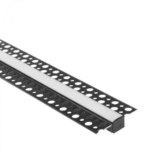 LED alumínium profil gipszkartonokhoz REGIPS süllyesztett, fekete, 1m matt borítással LED szalagokhoz + végzárókkal GP Ecolight sorozat