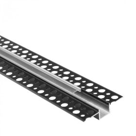   LED alumínium profil gipszkartonokhoz REGIPS süllyesztett, süllyesztett, fekete, 1m átlátszó borítással LED szalagokhoz + végzárókkal GP Ecolight sorozat