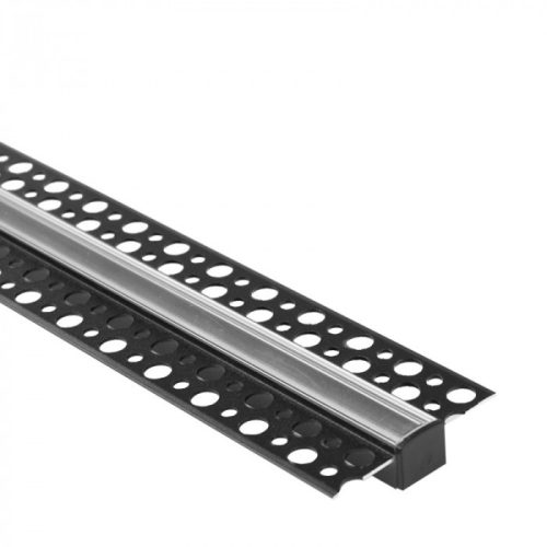 LED alumínium profil gipszkartonokhoz REGIPS süllyesztett, süllyesztett, fekete, 1m átlátszó borítással LED szalagokhoz + végzárókkal GP Ecolight sorozat