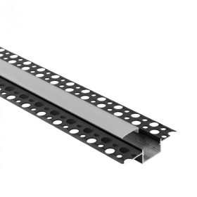   LED alumínium profil gipszkartonhoz REGIPS széles, süllyesztett, fekete, 1m matt borítással LED szalagokhoz + végzárókkal GPS Ecolight sorozat