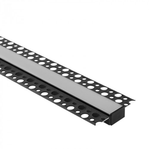 LED alumínium profil gipszkartonhoz REGIPS széles, süllyesztett, fekete, 1m matt borítással LED szalagokhoz + végzárókkal GPS Ecolight sorozat