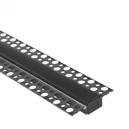 LED alumínium profil gipszkartonhoz REGIPS széles, süllyesztett, fekete, 2m, fekete ernyővel, LED szalagokhoz + végzárókkal, GPS Ecolight sorozat