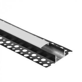   REGIPS alumínium LED profil gipszkartonhoz, széles, csempe alá helyezhető, fekete, 2 m, tejfehér borítással, LED szalagokhoz + végzárókkal, GNS Ecolight sorozat