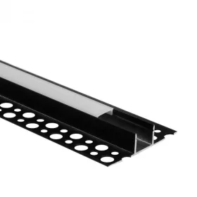   Alumínium LED profil REGIPS gipszkarton lapokhoz, csempe alá, fekete, 1m, tejszerű bevonattal LED szalagokhoz + végzárók, GN Ecolight sorozat