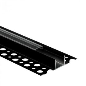   LED alumínium profil gipszkartonhoz REGIPS csempe alá, fekete, 1m átlátszó borítással LED szalagokhoz + végzárókkal GN Ecolight sorozat