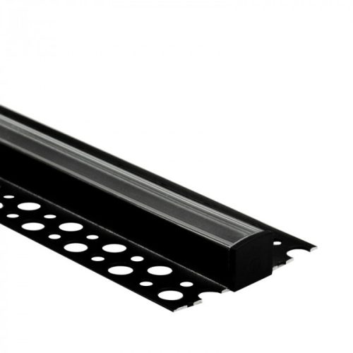 LED alumínium profil gipszkartonhoz REGIPS csempe alá, fekete, 1m átlátszó borítással LED szalagokhoz + végzárókkal GN Ecolight sorozat