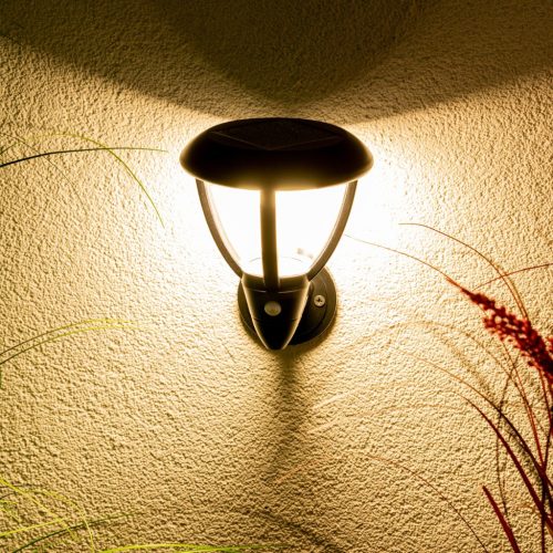 Napelemes kerti fali lámpa emelő LED fali lámpatest mozgás- és szürkületérzékelővel 4000K IP44