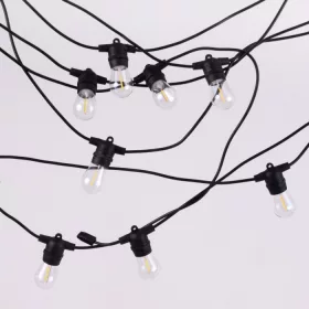   Napelemes kerti LED fényfüzér 500lm 2700K meleg fehér 10 E27 fekete IP44 alkonyérzékelővel Ecolight