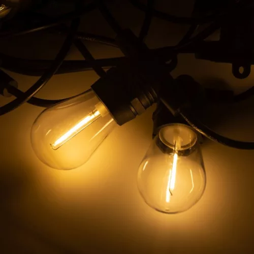 Napelemes kerti LED fényfüzér 500lm 2700K meleg fehér 10 E27 fekete IP44 alkonyérzékelővel Ecolight