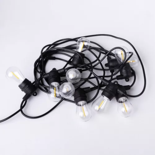 Napelemes kerti LED fényfüzér 500lm 2700K meleg fehér 10 E27 fekete IP44 alkonyérzékelővel Ecolight
