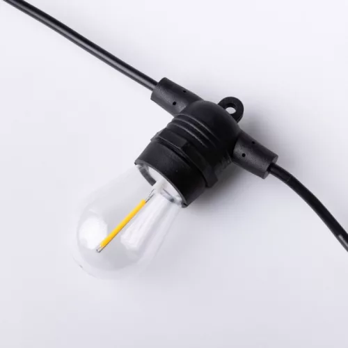 Napelemes kerti LED fényfüzér 500lm 2700K meleg fehér 10 E27 fekete IP44 alkonyérzékelővel Ecolight
