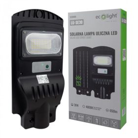   Napelemes LED utcai lámpa 30W 650lm 4000K Semleges IP65 Mozgás- és alkonyérzékelővel ECONOMY Ecolight
