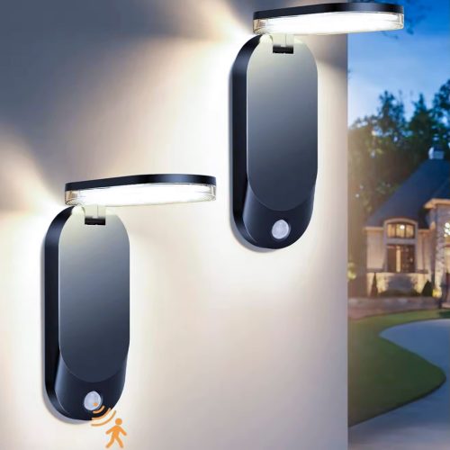 LED napelemes kerti lámpa homlokzati lámpatest mozgás- és szürkületérzékelő 4000K IP65