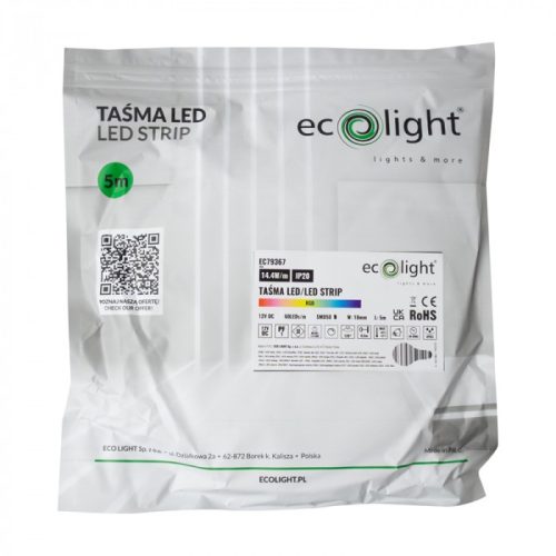 LED szalag SMD 5050 14.4W/m 60LED/m 12V Többszínű RGB IP20 5m Tekercs Ecolight