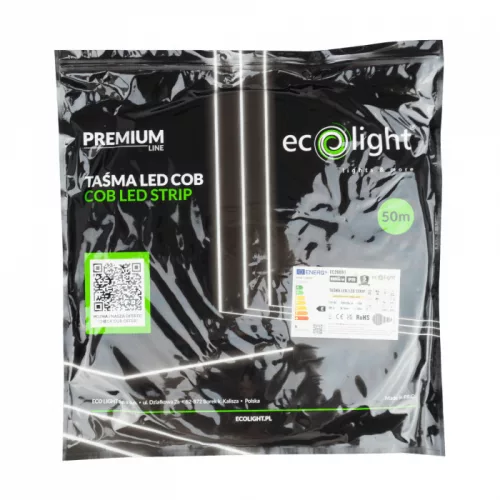 LED szalag COB 9W/m 990lm/m 480LED/m 12V 3000K Melegfényű IP20 Tekercs 50m Ecolight